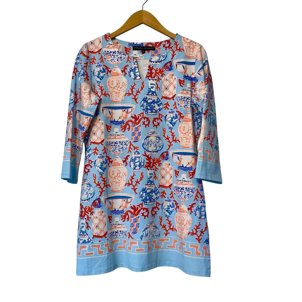 Barbara Erickson Coral Vase Print Tunic Shirt Cotton Spandex 3/4 Slv Size Medium